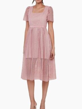 Rachel Parcell Short-Sleeve Lace Midi Dress In Pink Rose